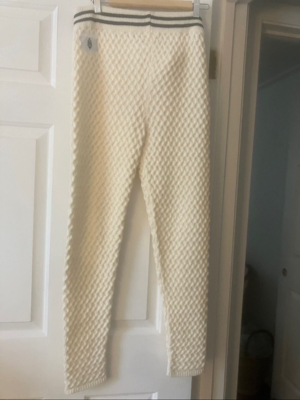 NWOT Free People Cream Textured Knit Joggers with Striped Waistband small NWOT